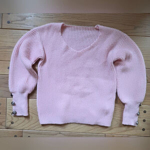 Pink V Neck Sweater Button Detail NWOT
